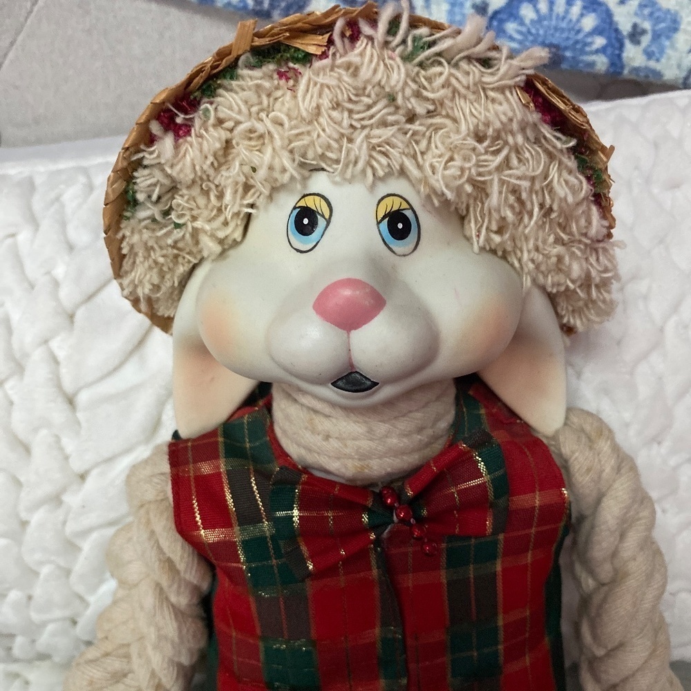 Porcelain Shelf Sitting Christmas Bunny - Picture 4 of 13